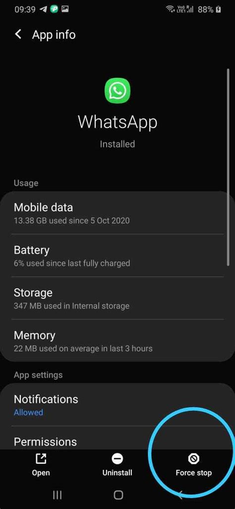 WhatsApp forcestop