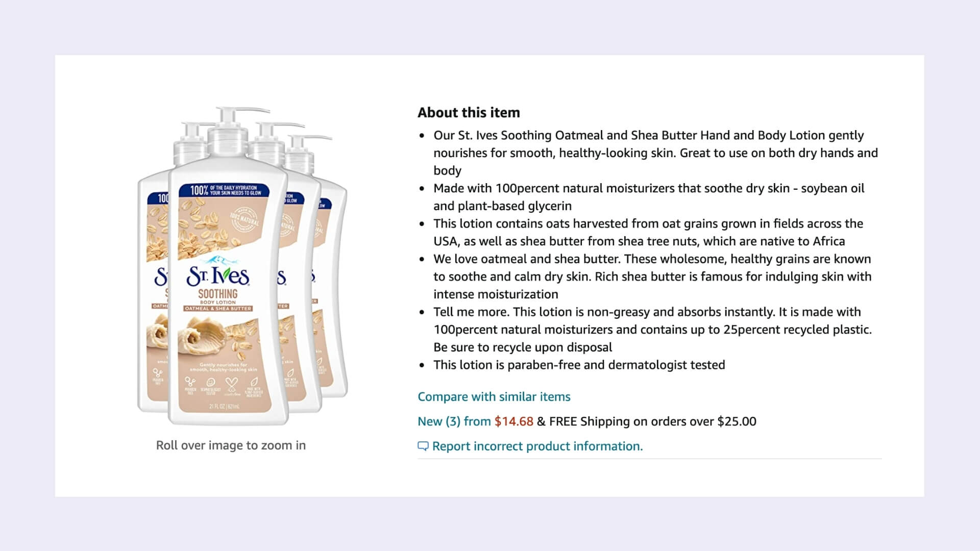 product listing for online store